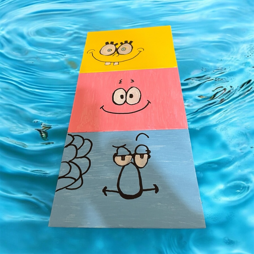 3 Homemade 5X7 Canvas Spongebob characters